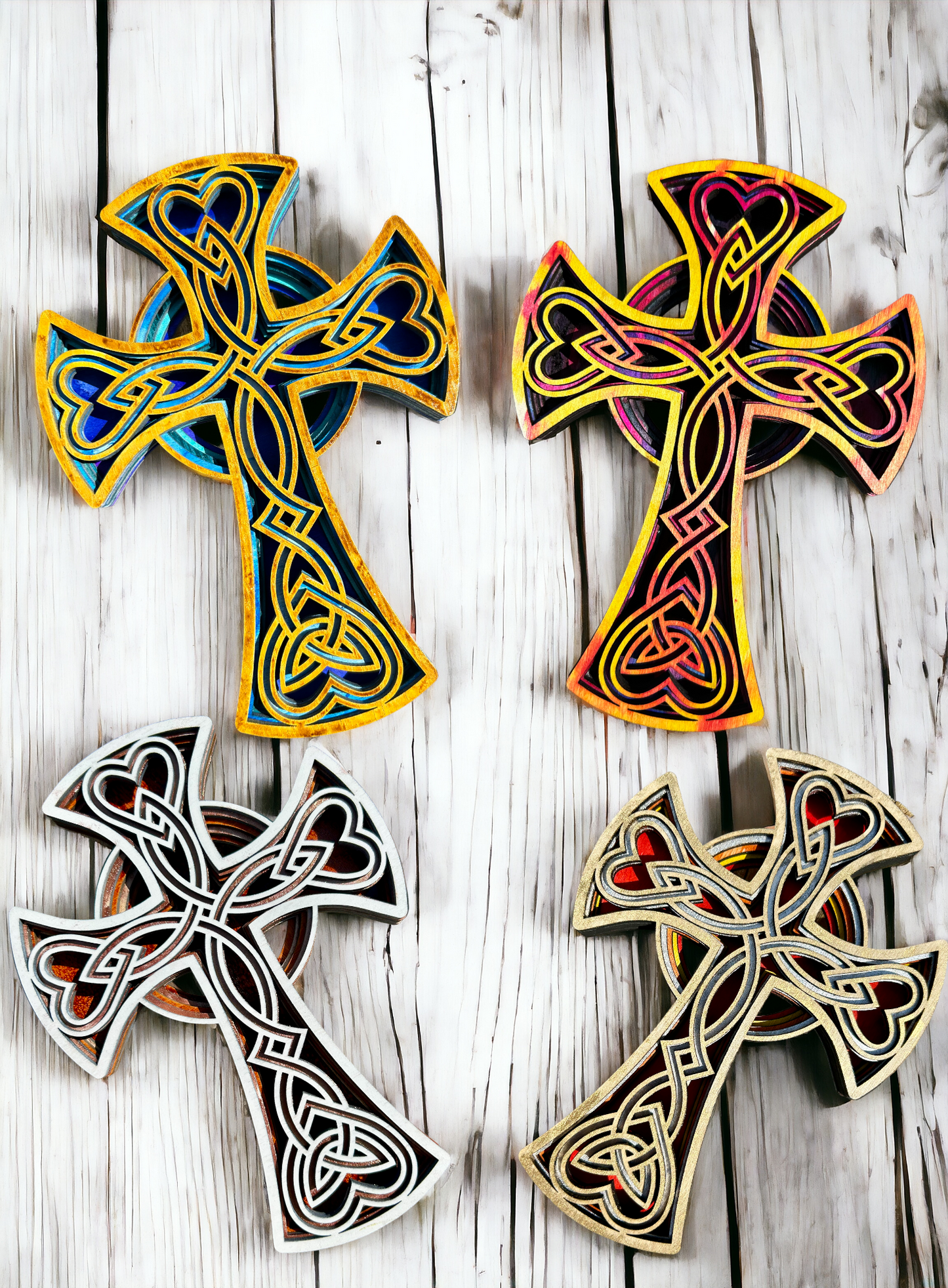 Handmade Laser Wood 3D Layered Gothic Cross
