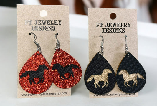 Adorable Horse Earrings, Colorful Lightweight Layered Faux Leather Horse Earring