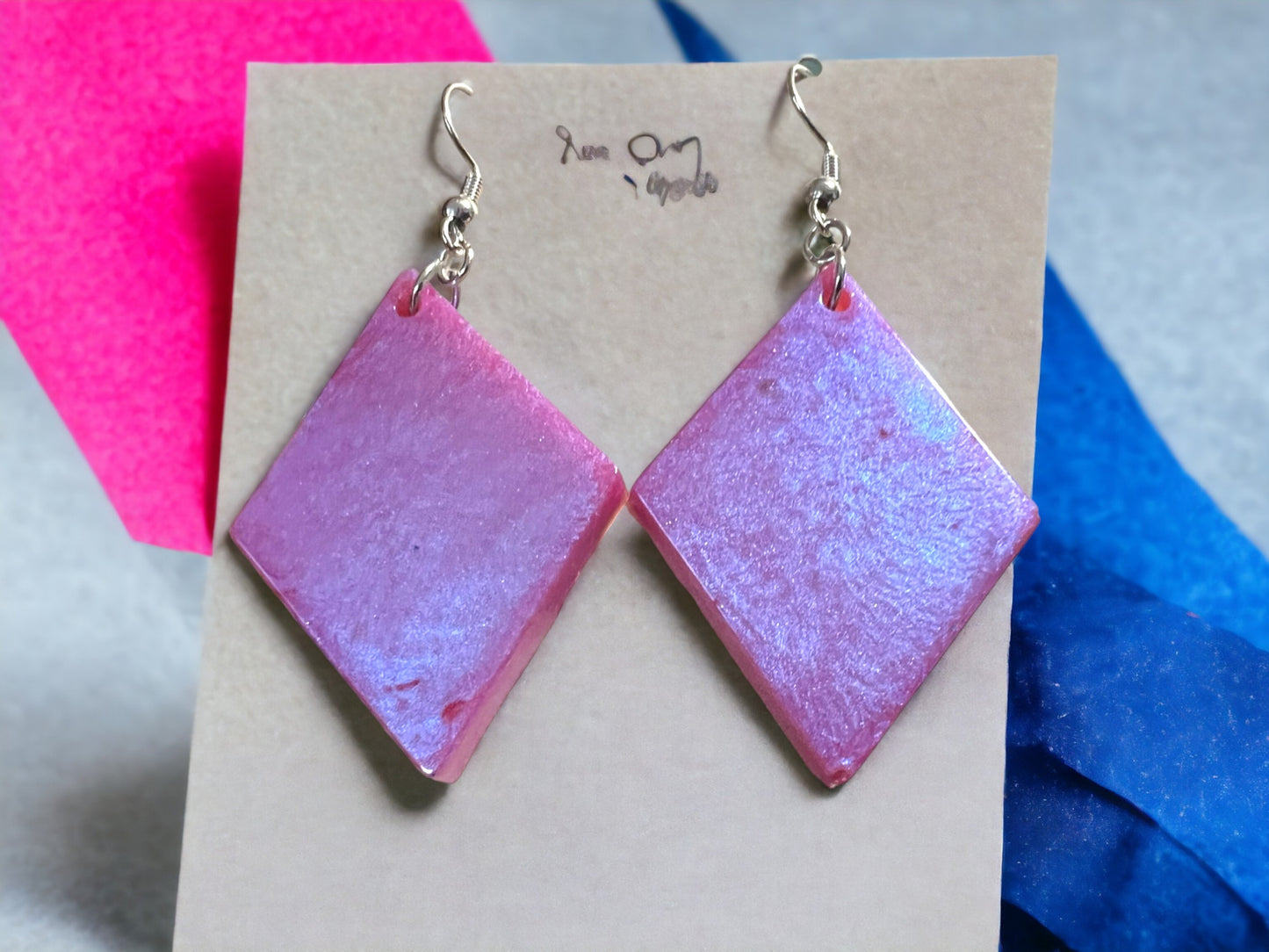 Iridescent Pink Sparkle Handmade Resin Earrings, Nickel Free Earring,