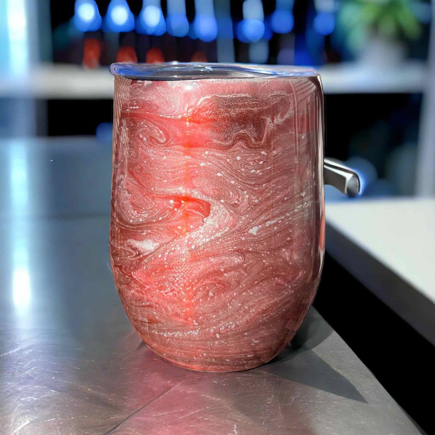 Pink Silver Swirl One of a Kind Insulated Wine Tumbler