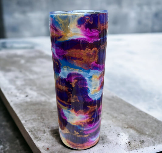 Alcohol Ink Epoxy Insulated Travel Tumbler with Straw